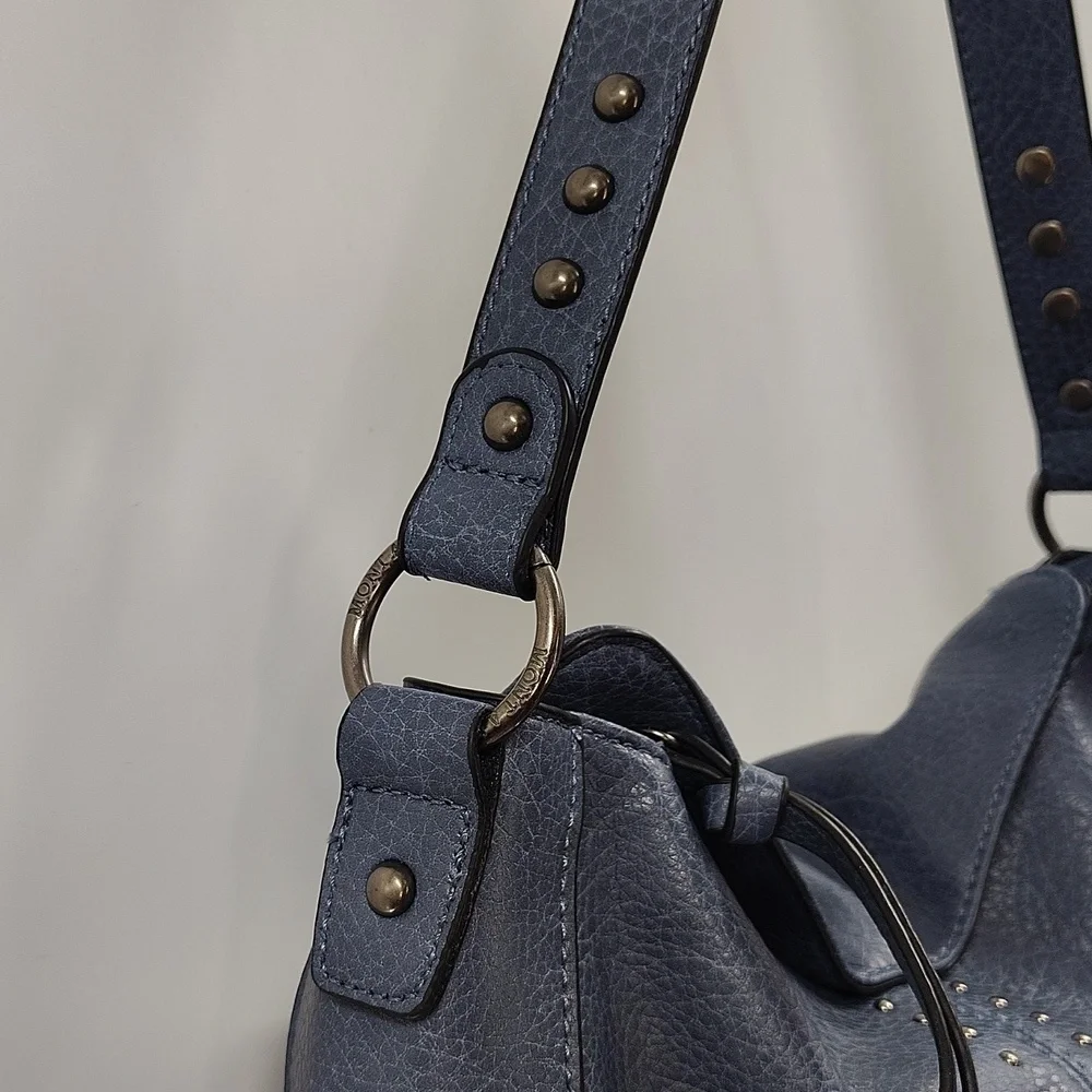 Montana West Hobo Bag Jean Blue Vegan Leather Metal Stud Accents NWOT